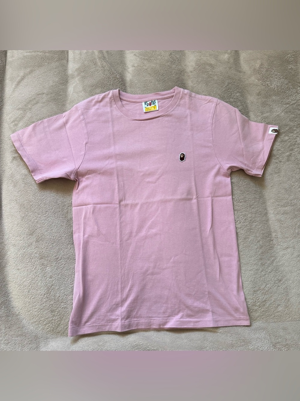 Bape Pink Short Sleeve Crewneck with Small Ape Head Patch